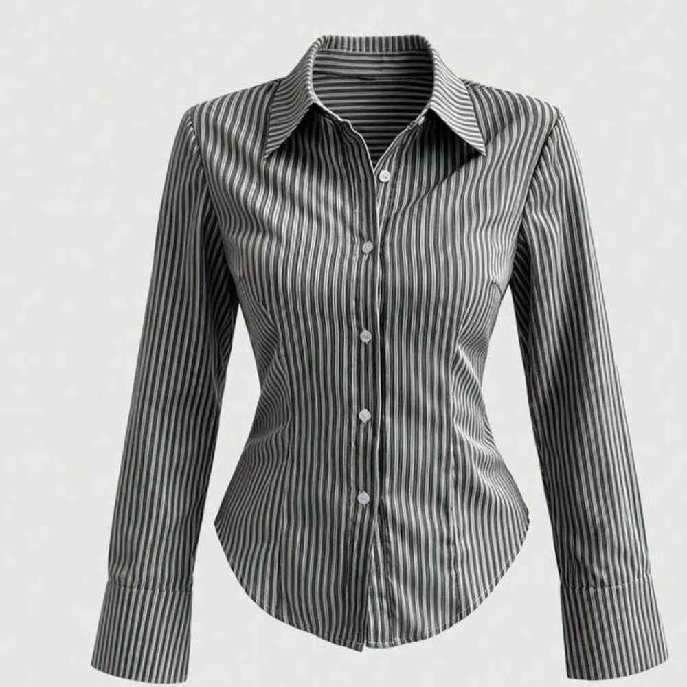 Striped Long-Sleeve Button-Up Shirt - Black/White